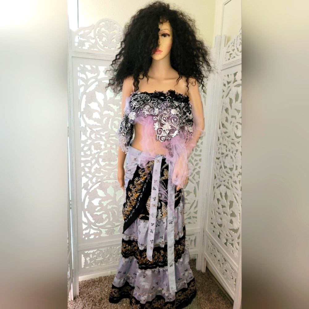 Exotic Silk Grey & Black Reversible Wrap Skirt Dress